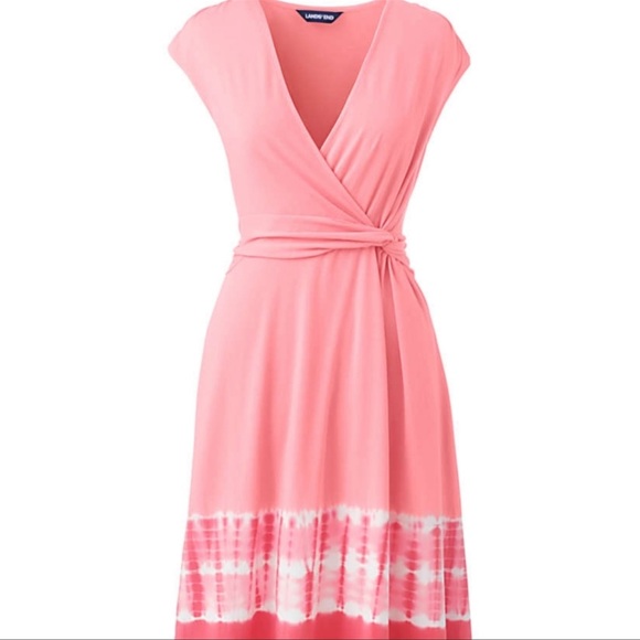 NWT Lands’ End Cap Sleeve Surplice Wrap Knee Length Fit&Flare Dress/Petite Small - Picture 2 of 7